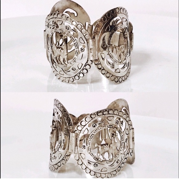 Vintage XL Peruvian Sterling Llama Panel Bracelet - Picture 2 of 7